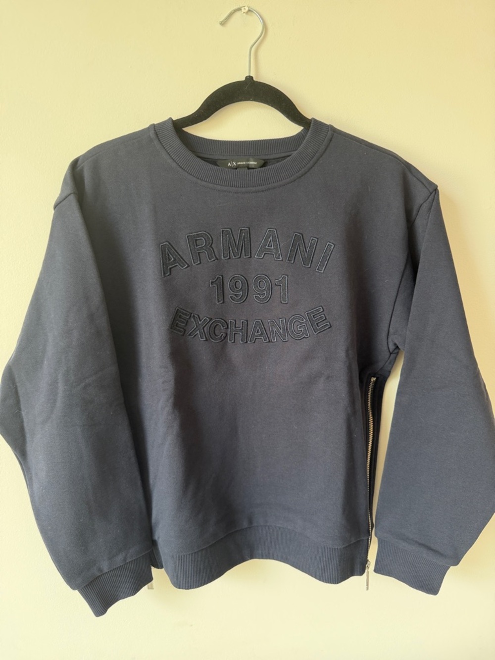 Armani Exchange Navy Crewneck Sweatshirt with Side Zip (NWOT)
